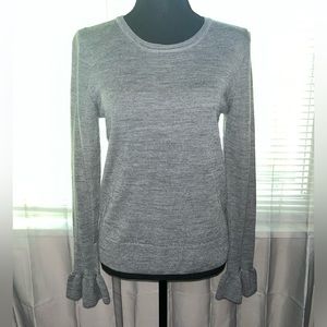 Nanette Lepore Gray Extra Fine Merino Wool Ruffle Long Sleeve Sweater Women’s M